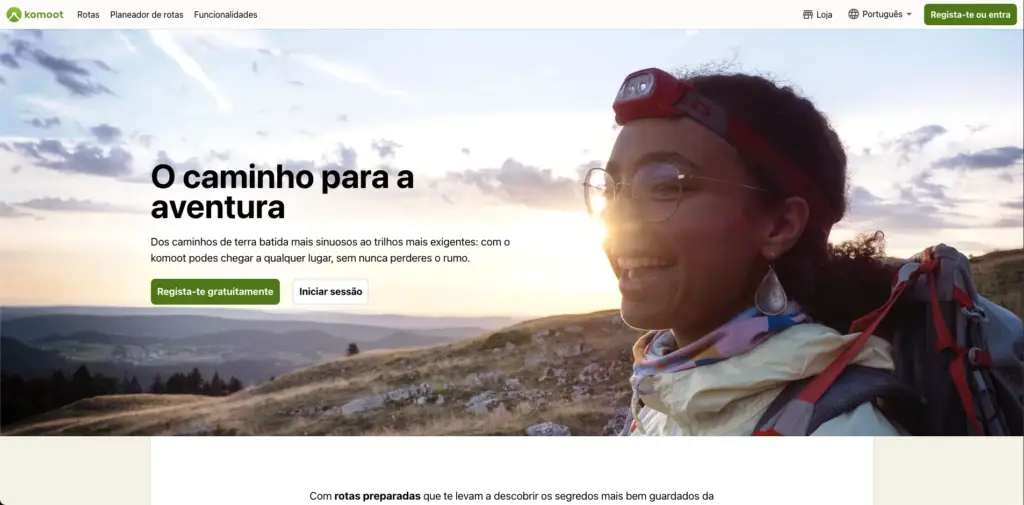 Komoot Website. Aplicativos e sites para trilhas e hiking.